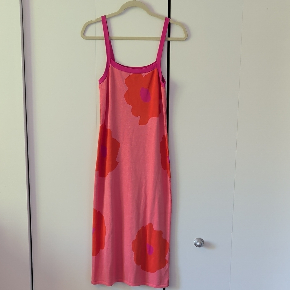 Vibrant Pink Floral Midi Dress